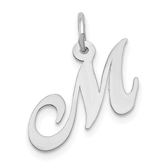 10k White Gold Small Fancy Script Initial M Charm - Picture 1 of 2